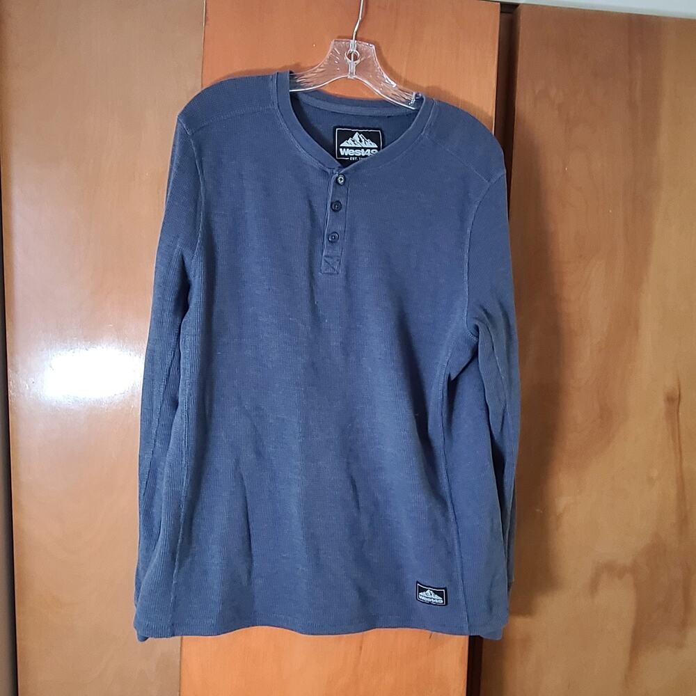 Mens West49 Waffle Thermal LS Shirt Large Blue